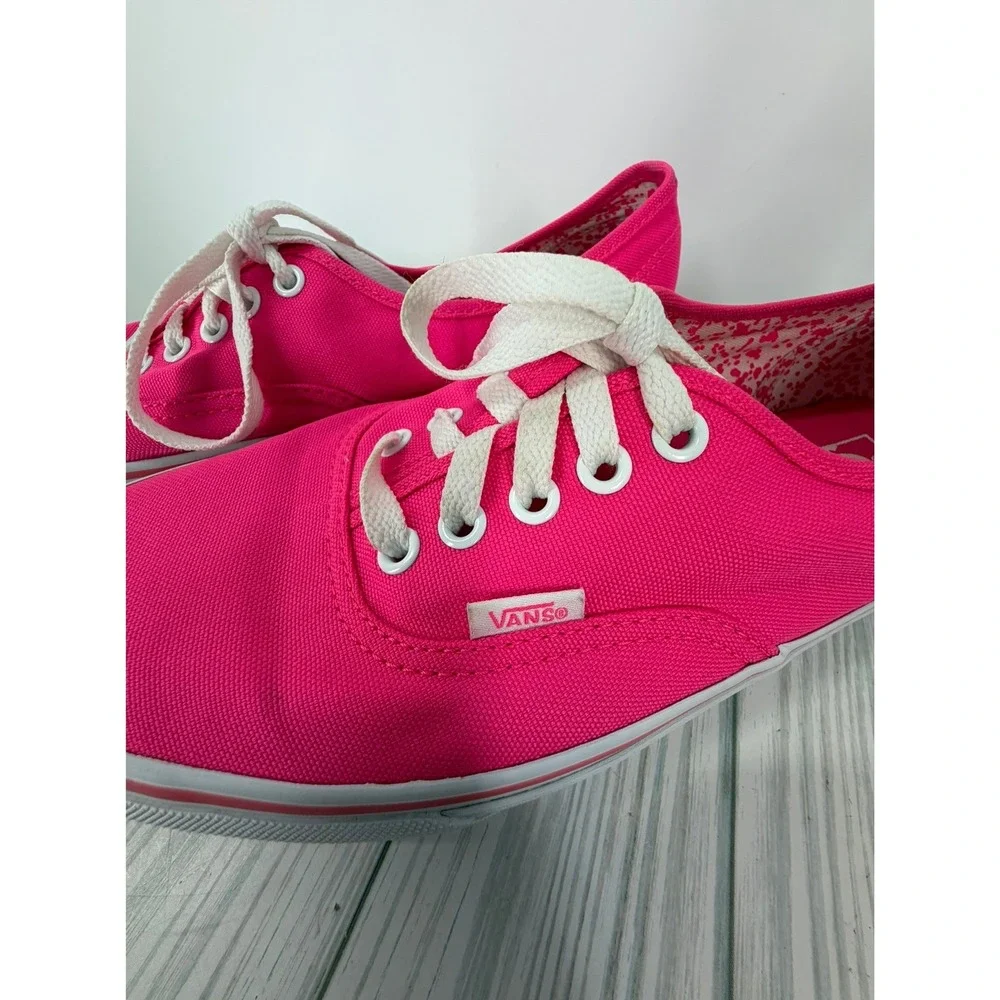 Vans Authentic Neon Pink Canvas Low Top Skate Shoes Mens Size 10